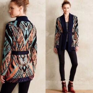 NEW! Cynthia Vincent Open Front Belted  Multi Print Cardigan XS Retail: $198
